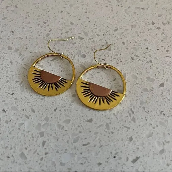 Vintage‎ Sunrise Sun Drop Dangle Earrings Retro - Picture 7 of 10